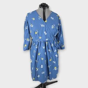 Old Navy Dress Wrap Women's Sz 1X Blue floral Adjustable Lightweight Daisy